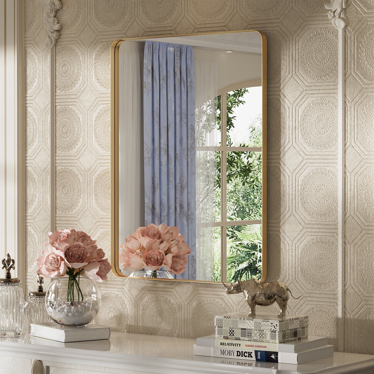 PAIHOME Gold Framed Wall Mirror-Rectangular Bathroom Vanity Mirror with Anti-Corrosion Frame for Hallway Decor