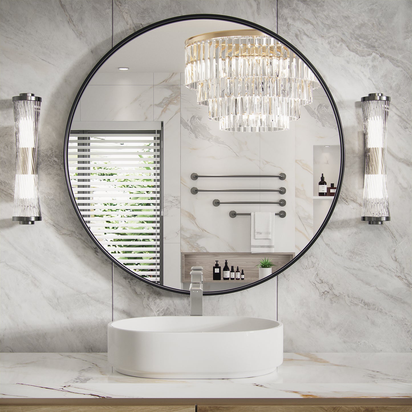 PAIHOME Round Decorative Wall Mirror with Metal Frame, Wall Mounted Vanity Mirror,Modern Bathroom Circle Mirrors