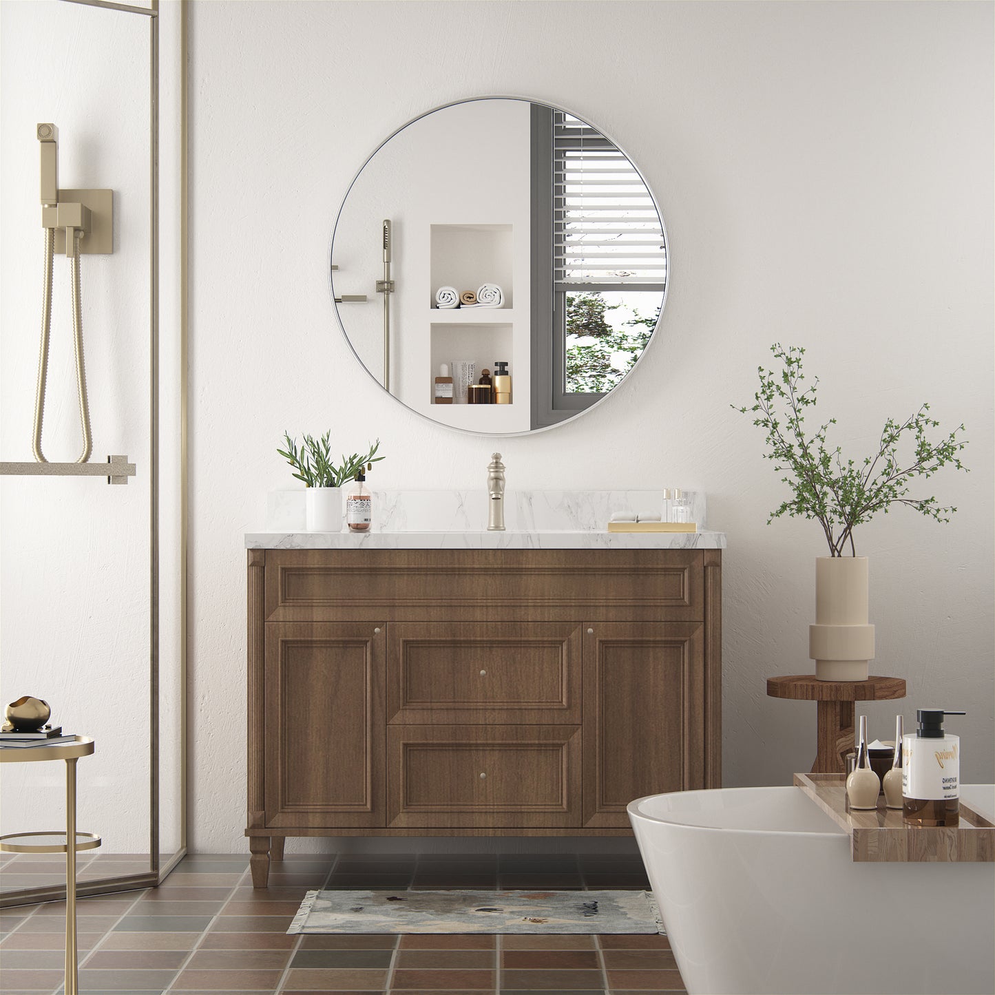 PAIHOME Silver Decorative Wall Mirror, Round Vanity Mirror, Iron Frame Modern Bathroom Mirror