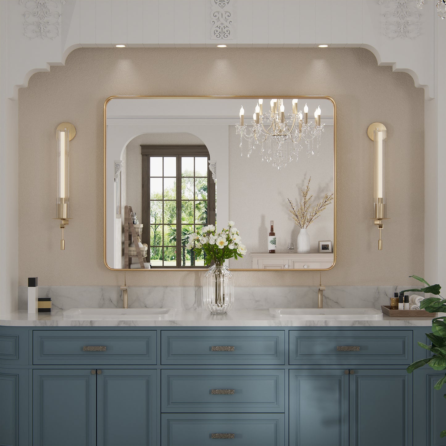 PAIHOME Gold Framed Wall Mirror-Rectangular Bathroom Vanity Mirror with Anti-Corrosion Frame for Hallway Decor