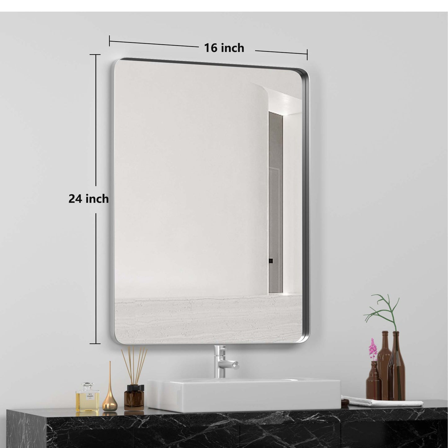 PAIHOME Bathroom Wall Mirror, Silver Vanity Mirror, Stainless-Steel Rectangular Decor Mirror for Entryway