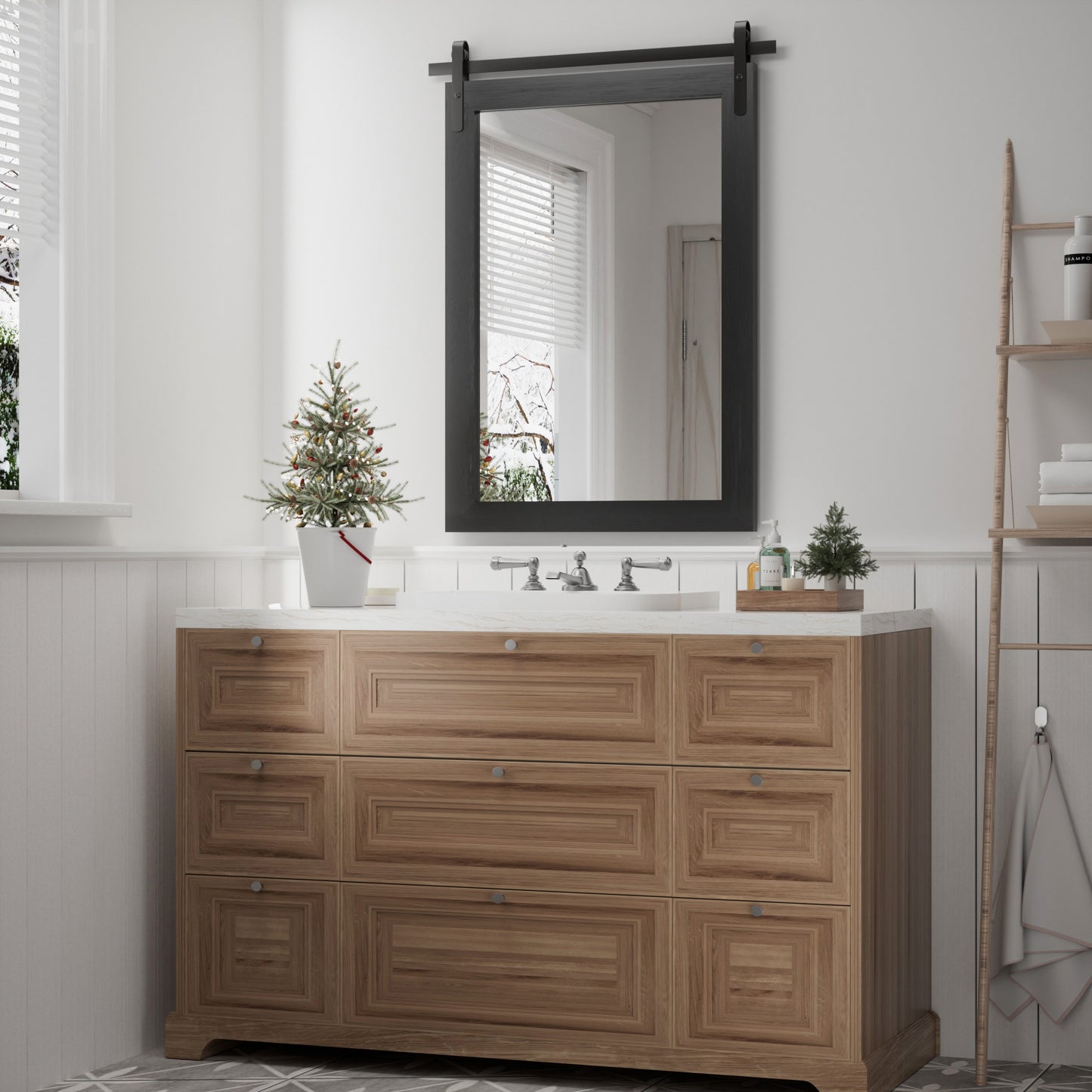 PAIHOME Wood Frame Wall Mirrors, Farmhouse Rectangle Vanity Mirror, Barn Door Bathroom Decorative Mirror