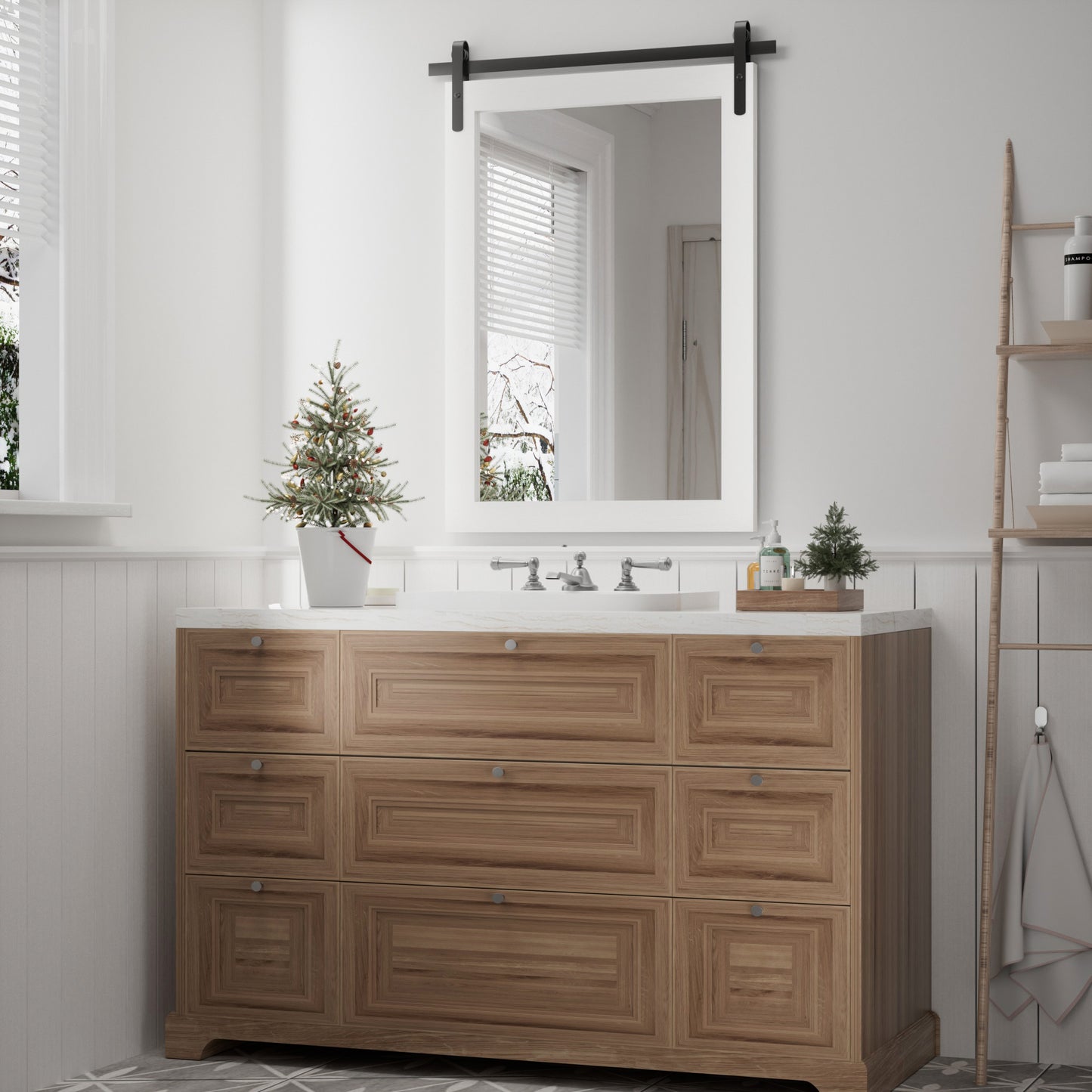 PAIHOME Wood Frame Wall Mirrors, Farmhouse Rectangle Vanity Mirror, Barn Door Bathroom Decorative Mirror