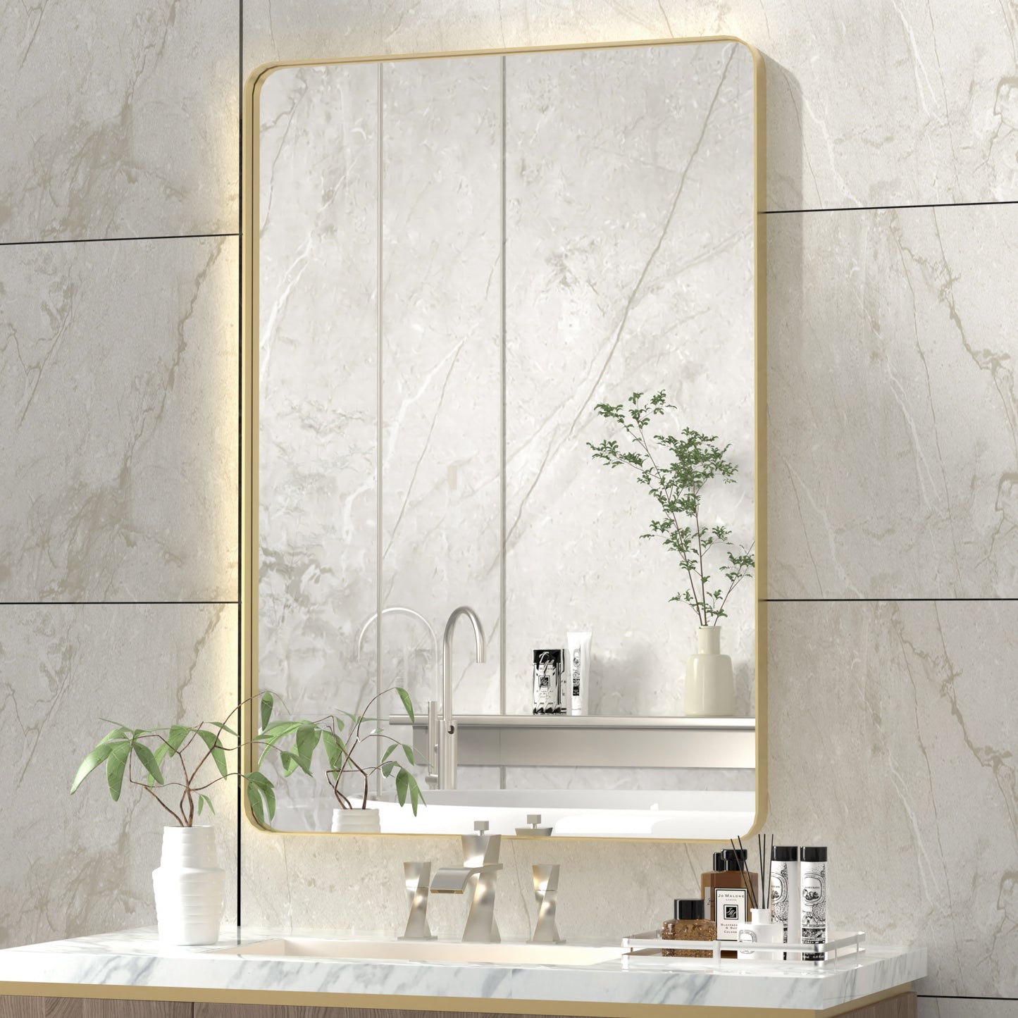 PAIHOME Gold Framed Wall Mirror-Rectangular Bathroom Vanity Mirror with Anti-Corrosion Frame for Hallway Decor