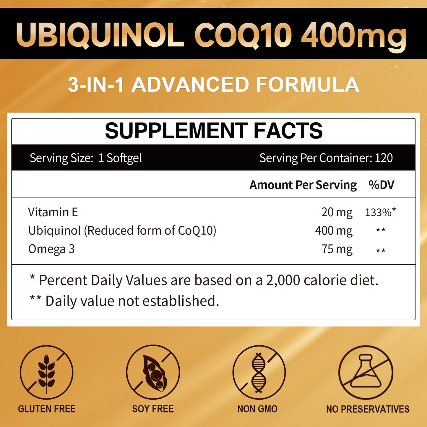 CoQ10 Ubiquinol 400mg, High Absorption Coenzyme Q10 120 Count