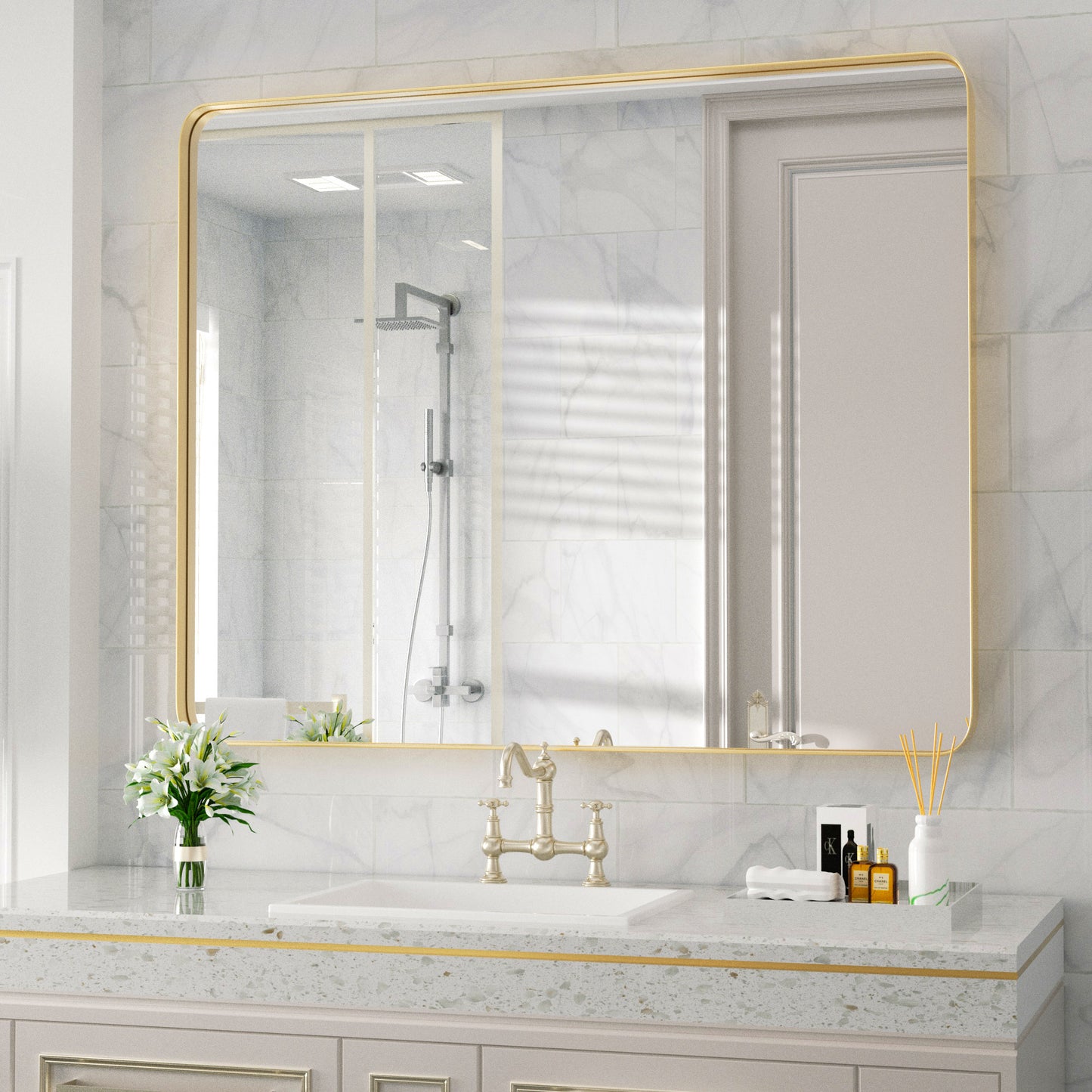 PAIHOME Gold Framed Wall Mirror-Rectangular Bathroom Vanity Mirror with Anti-Corrosion Frame for Hallway Decor