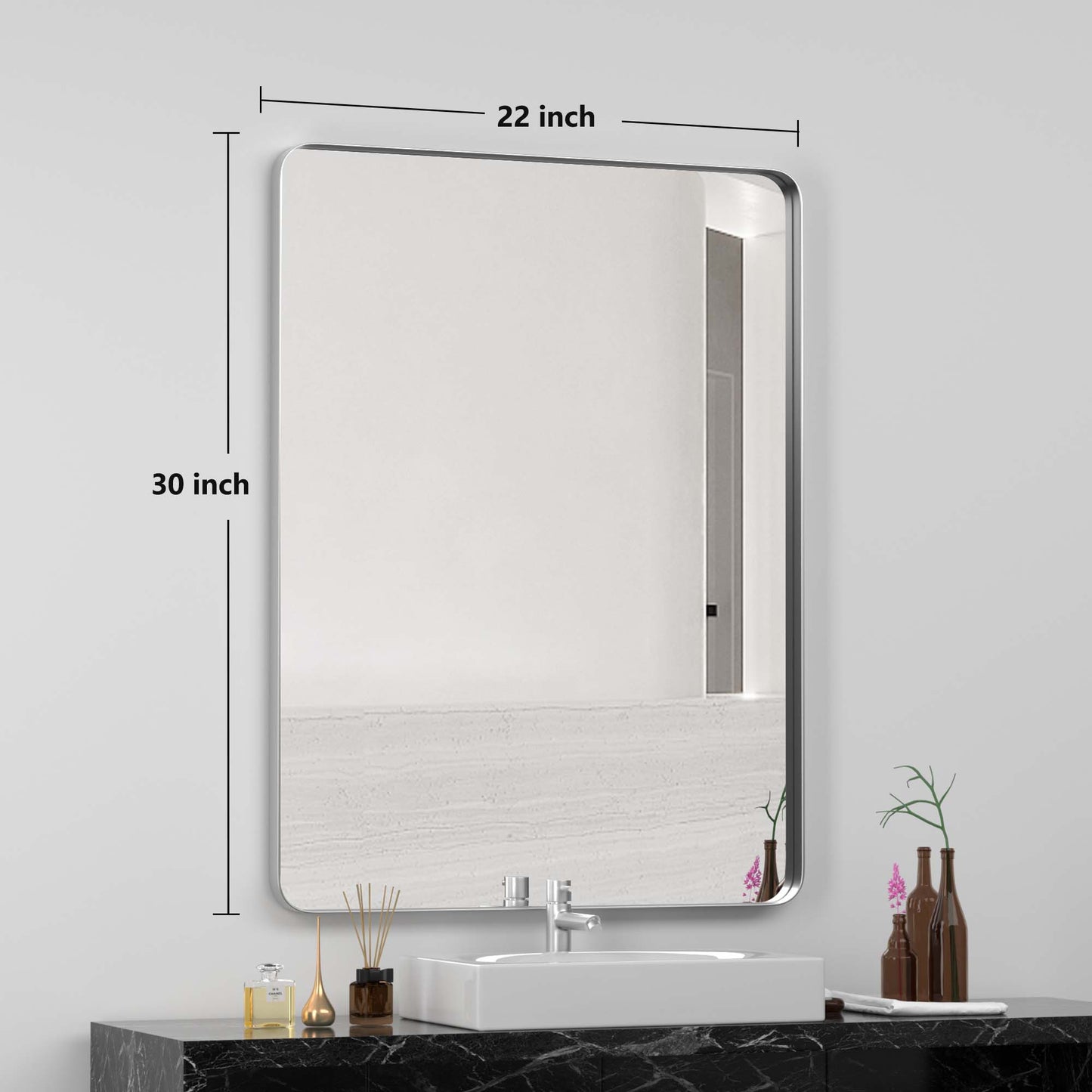 PAIHOME Bathroom Wall Mirror, Silver Vanity Mirror, Stainless-Steel Rectangular Decor Mirror for Entryway