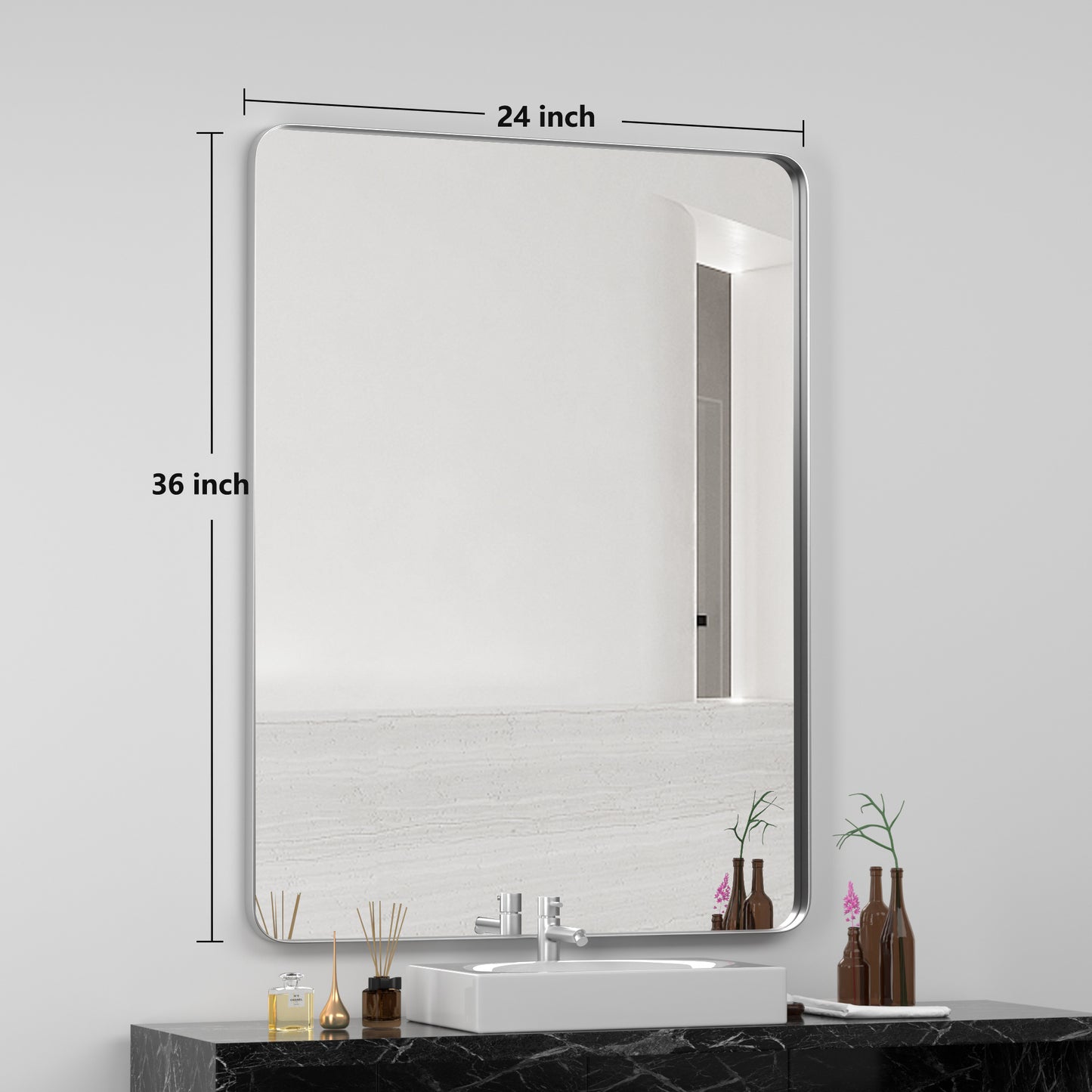 PAIHOME Bathroom Wall Mirror, Silver Vanity Mirror, Stainless-Steel Rectangular Decor Mirror for Entryway