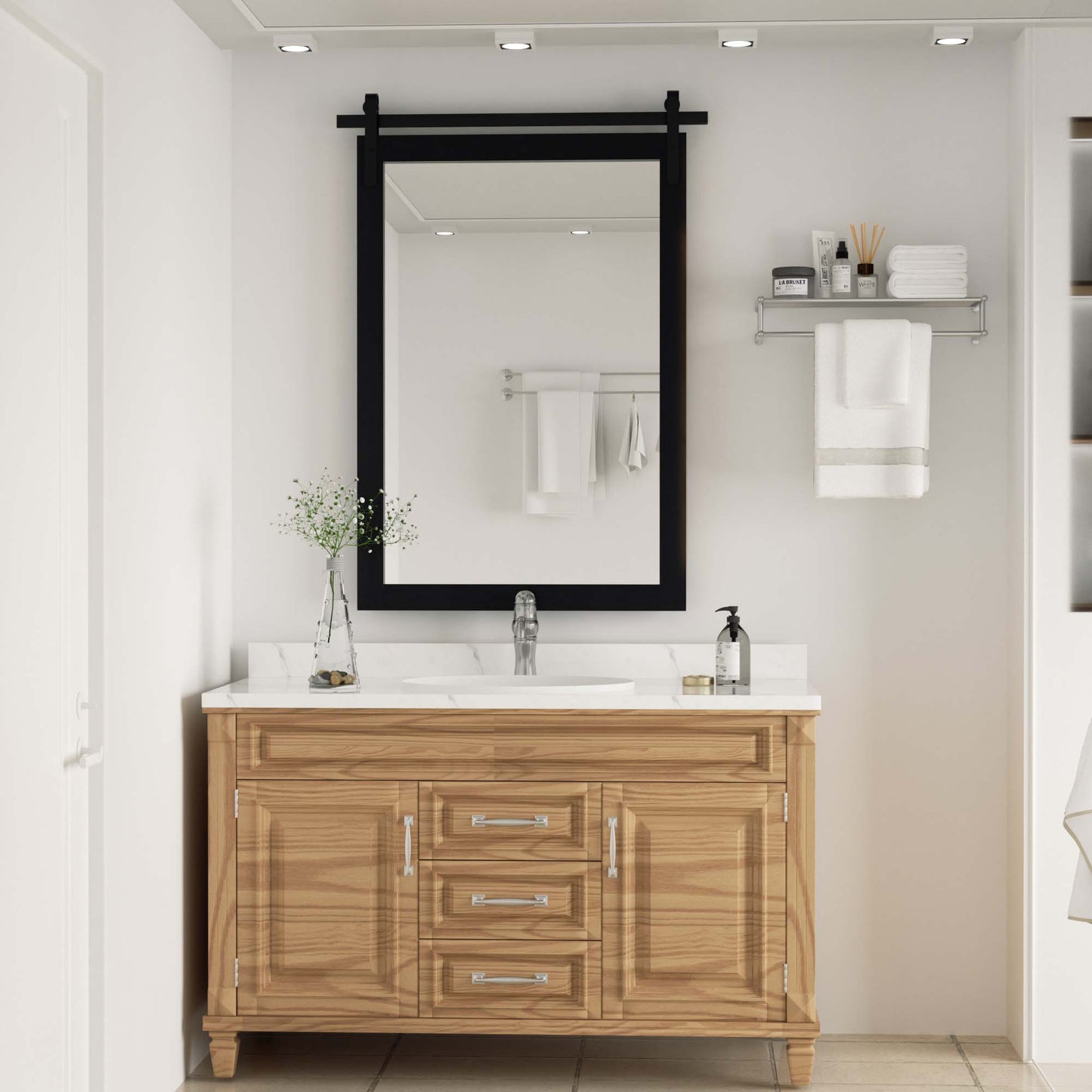 PAIHOME Bathroom Mirror with Wood Frame, Black Barn Door Vanity Mirror, Rectangle Wall Mirror, Rustic Farmhouse Wall Decor