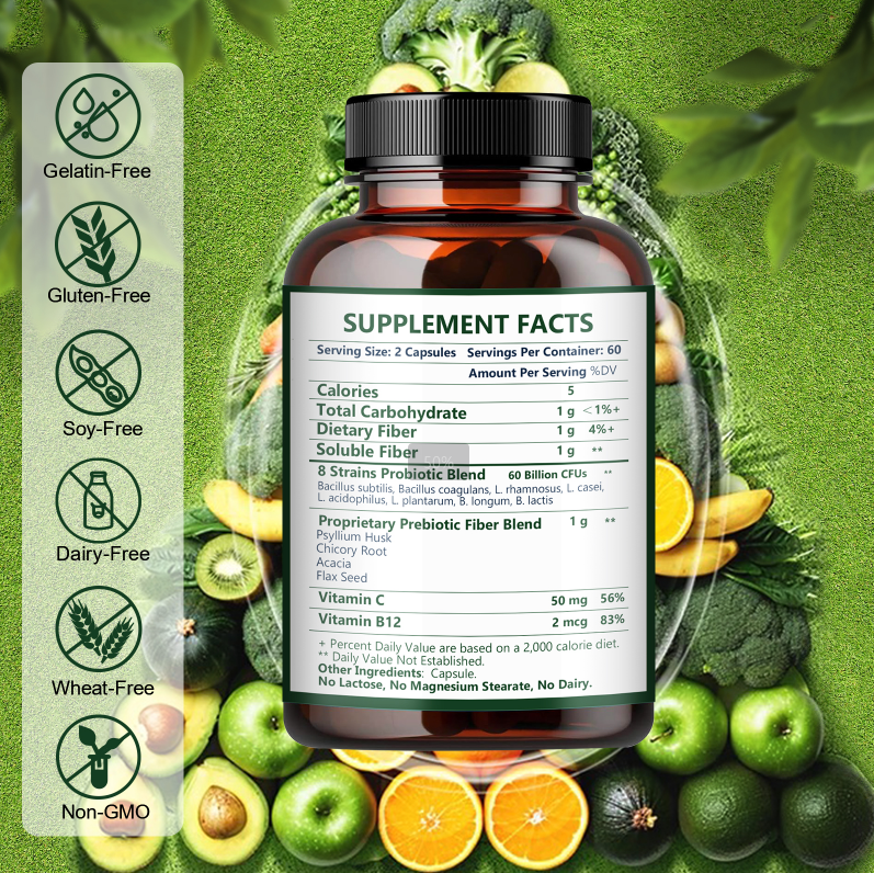 NATURE TARGET for Women & Men Prebiotic Fiber Supplement with 60 Billion Probiotics - 120 Veggie Capsules