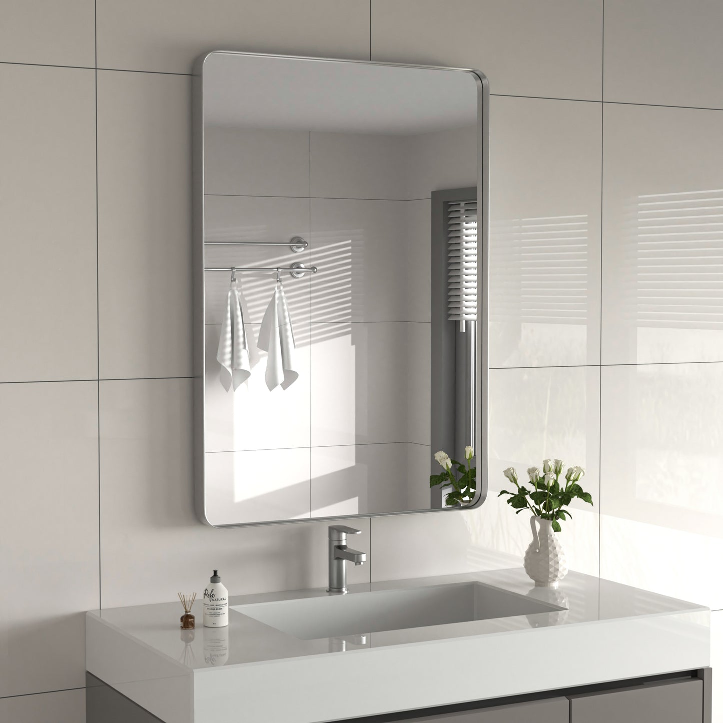 PAIHOME Bathroom Wall Mirror, Silver Vanity Mirror, Stainless-Steel Rectangular Decor Mirror for Entryway