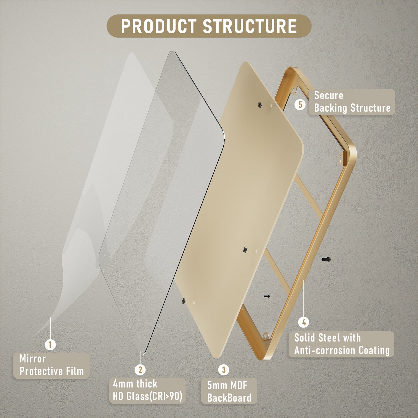 PAIHOME Gold Framed Wall Mirror-Rectangular Bathroom Vanity Mirror with Anti-Corrosion Frame for Hallway Decor