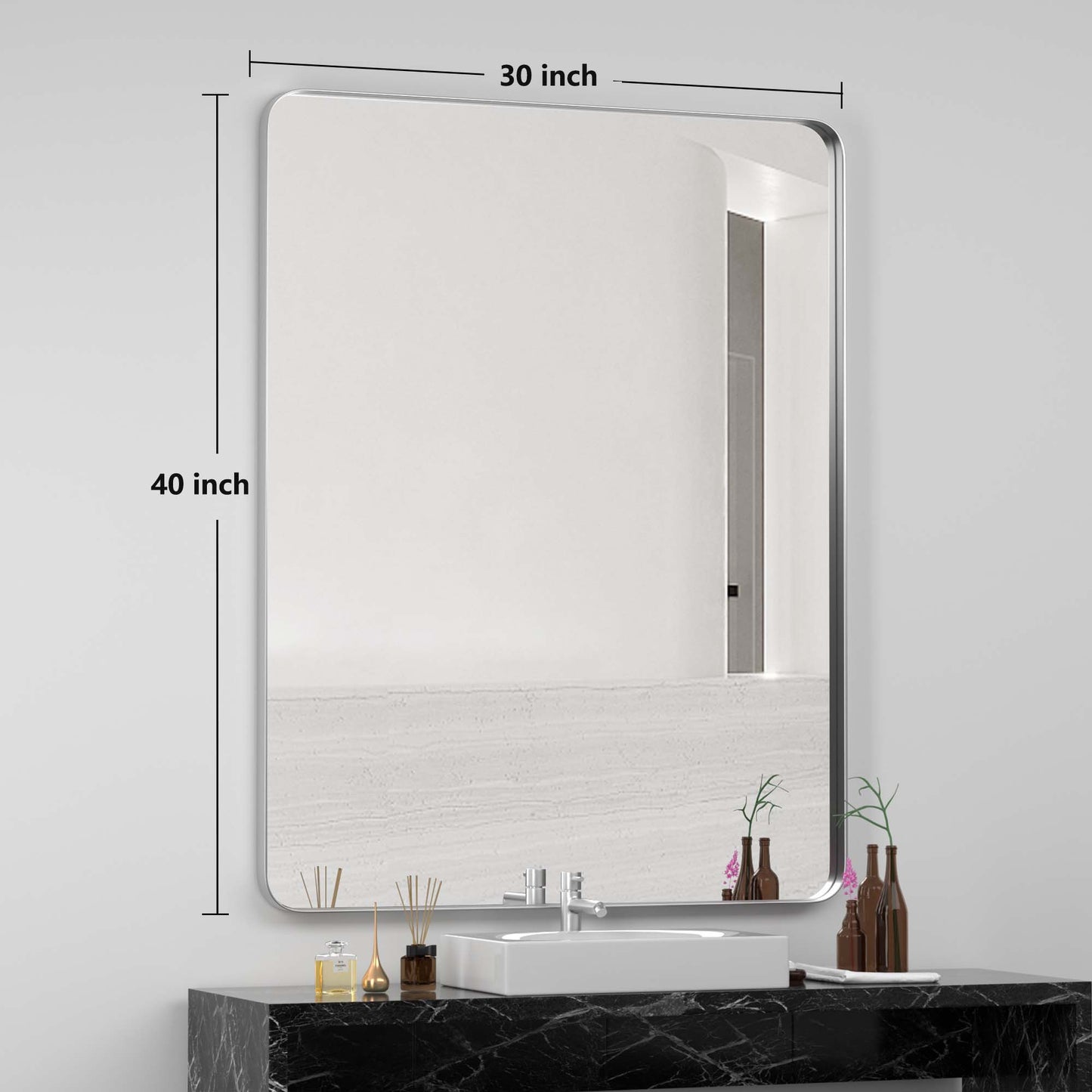 PAIHOME Bathroom Wall Mirror, Silver Vanity Mirror, Stainless-Steel Rectangular Decor Mirror for Entryway