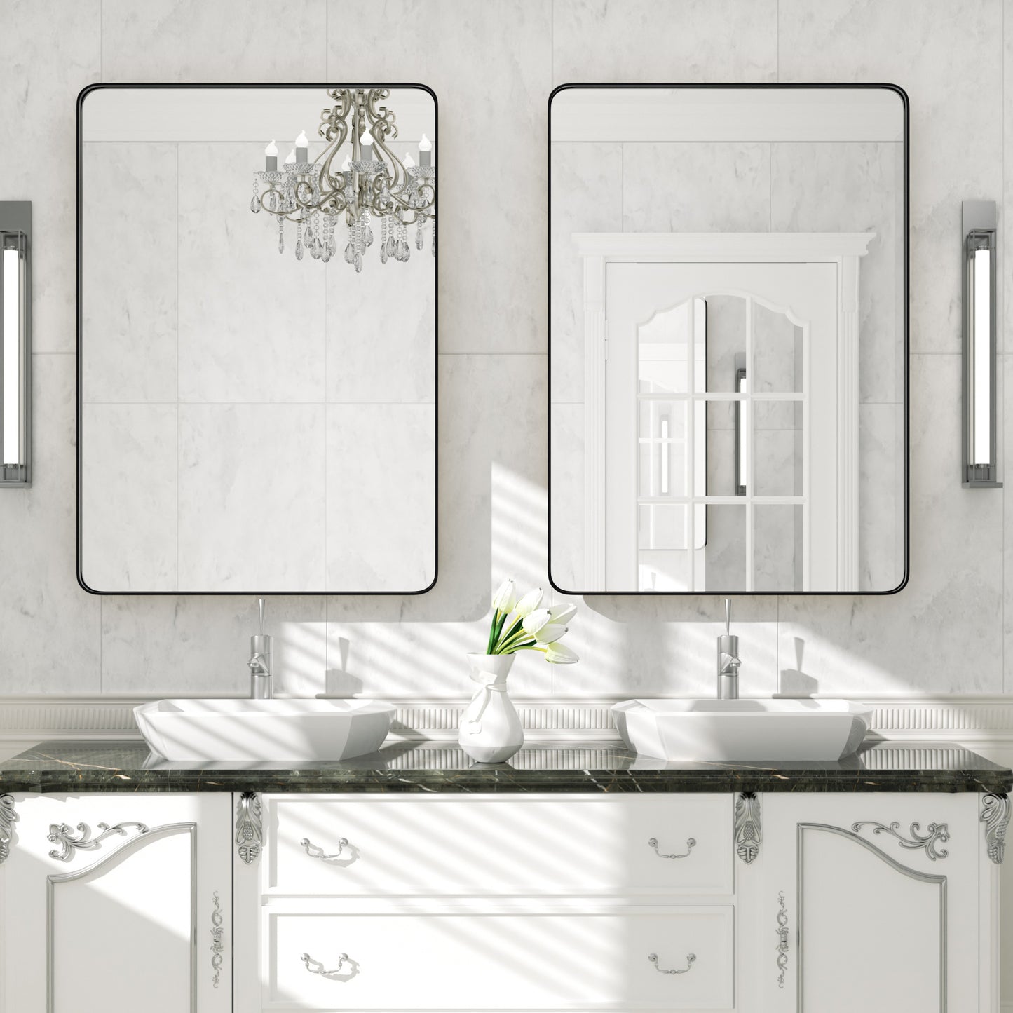 PAIHOME 24"×36" Rectangular Bathroom Wall Mirror-Industrial Vanity Mirror with Black, Shatterproof, Sturdy Frame