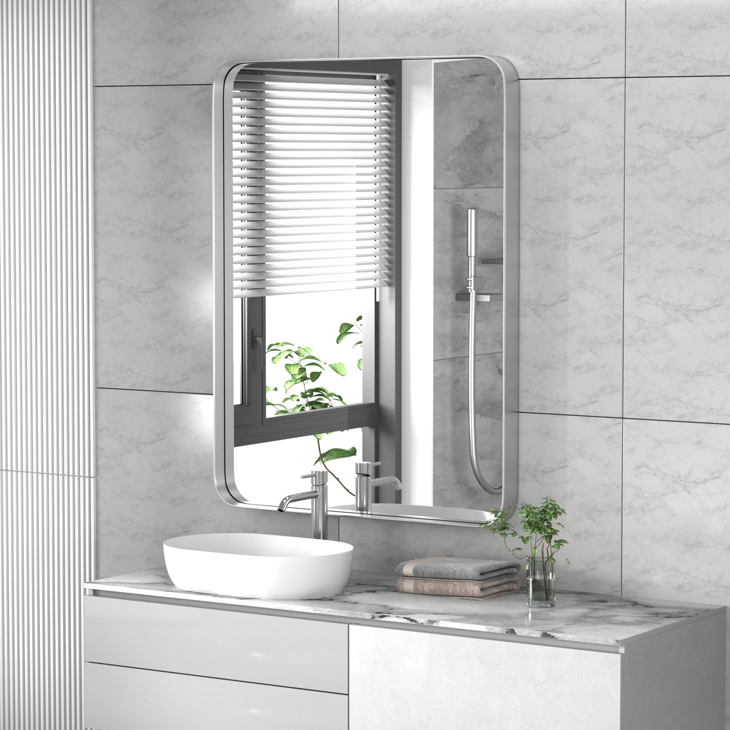 PAIHOME Bathroom Wall Mirror, Silver Vanity Mirror, Stainless-Steel Rectangular Decor Mirror for Entryway