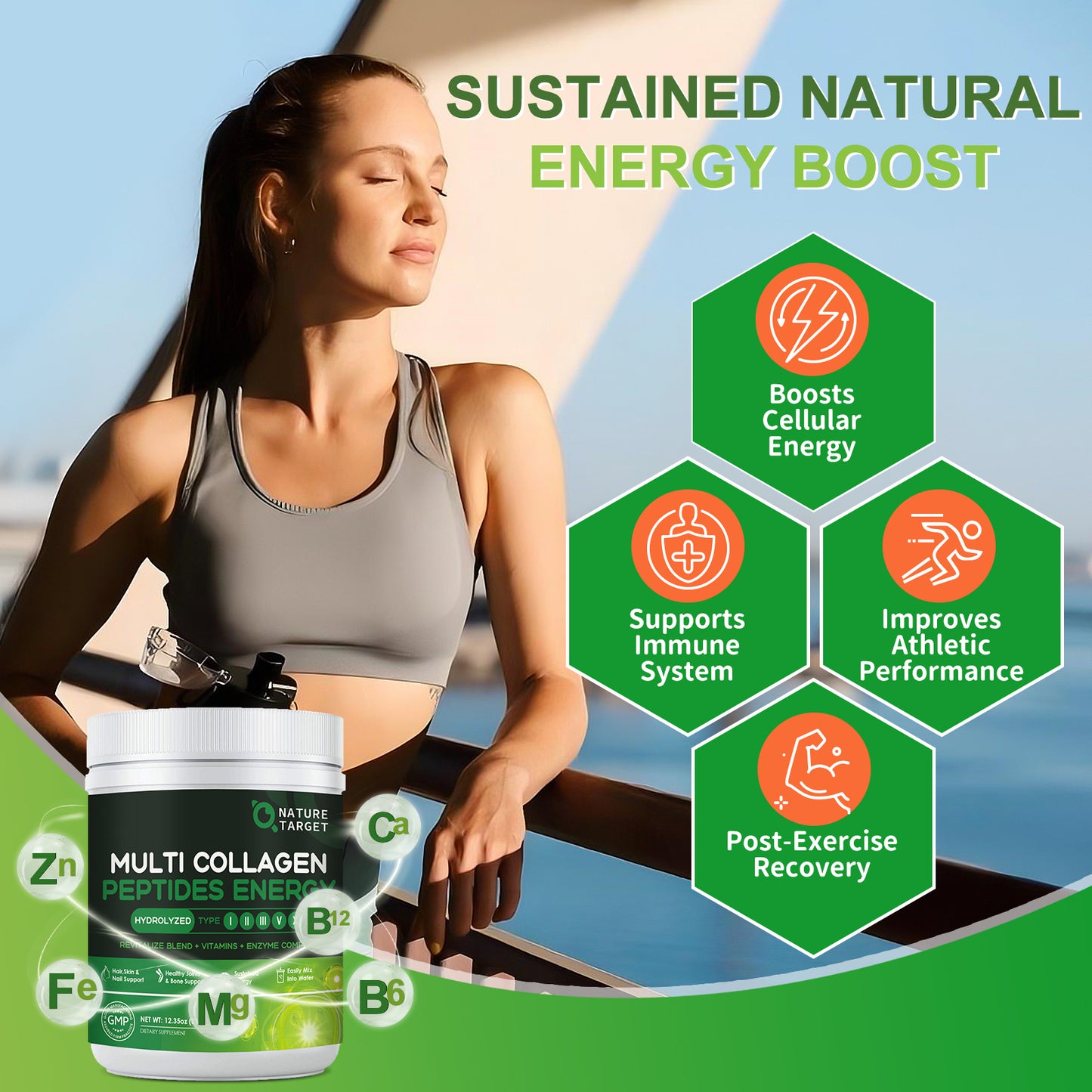 Multi-Collagen-Peptides-Powder - Hydrolyzed Collagen with Energy Blend + Multivitamin & Minerals, Supports Energy Skin Hair Nail & Joint, Non-GMO - 35 Servings