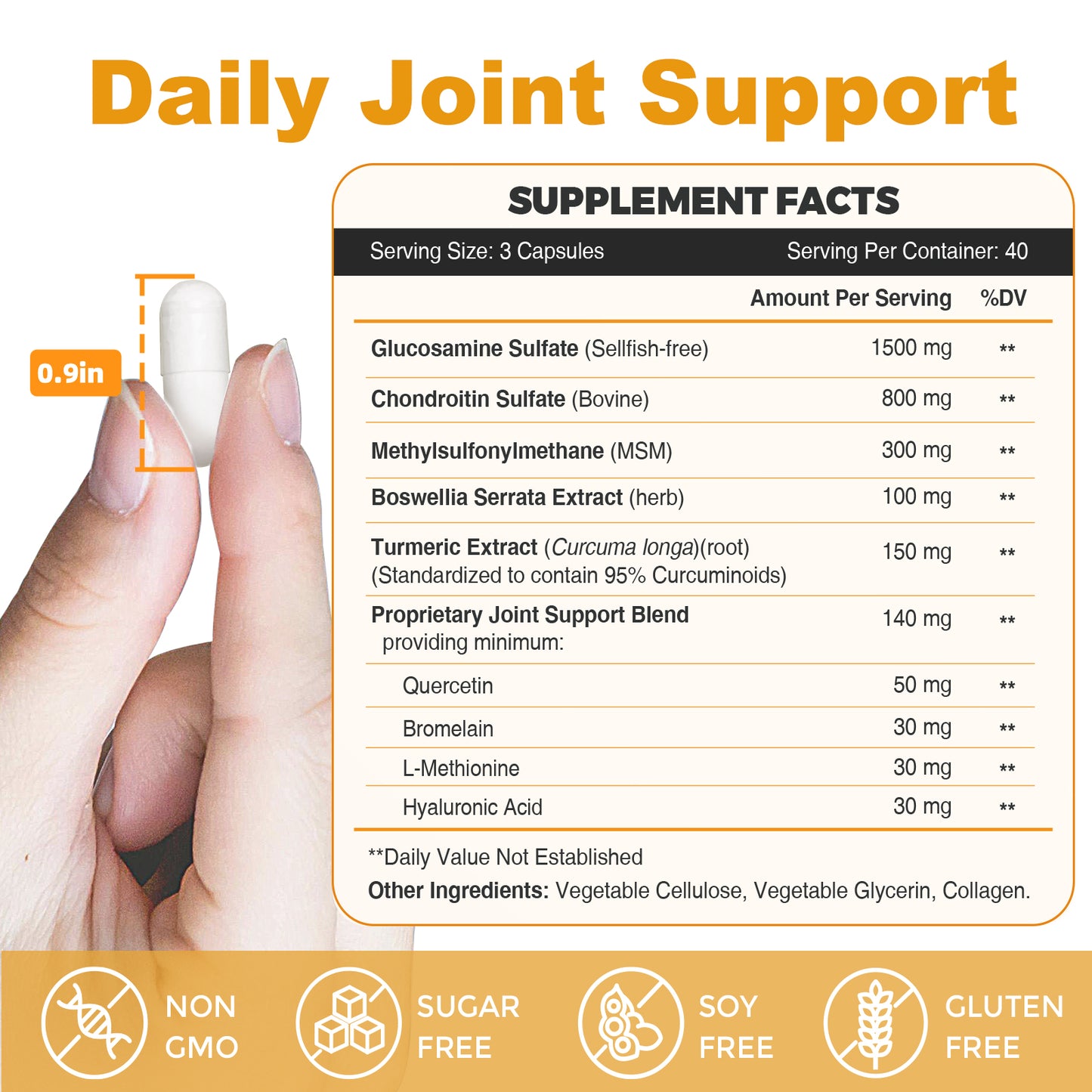Glucosamine Chondroitin Joint Support Supplement, with MSM Turmeric Boswellia, Glucosamine Sulfate, Glucosamine Chondroitin MSM, for Joint Supports & Relief -120 Capsules