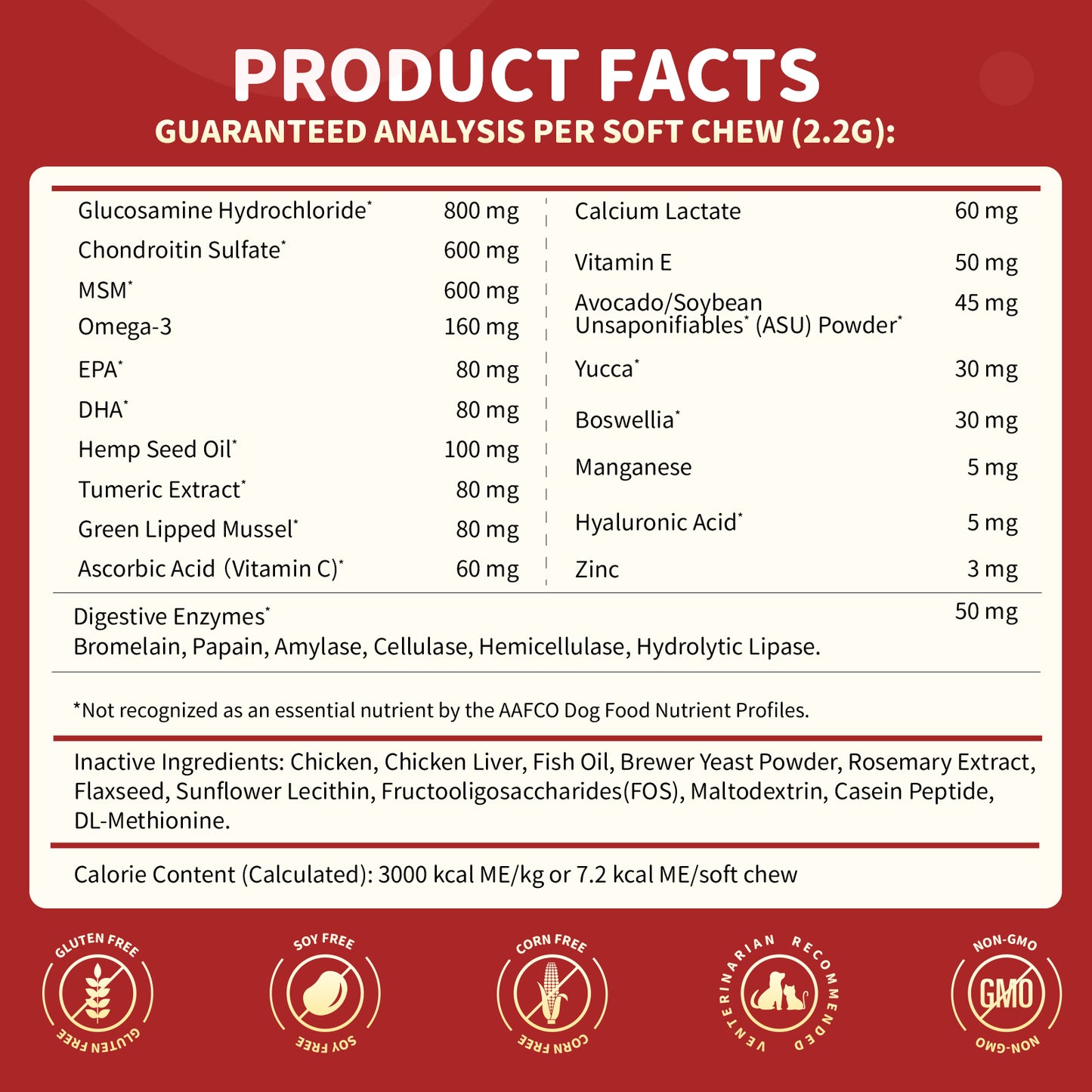 NATURE TARGET Dog Glucosamine Chews - Joint Support with Chondroitin, MSM, Omega-3, Hemp for Pain Relief, Hip & Joint Health, Plus Calcium for Bones, 120 Soft Chews
