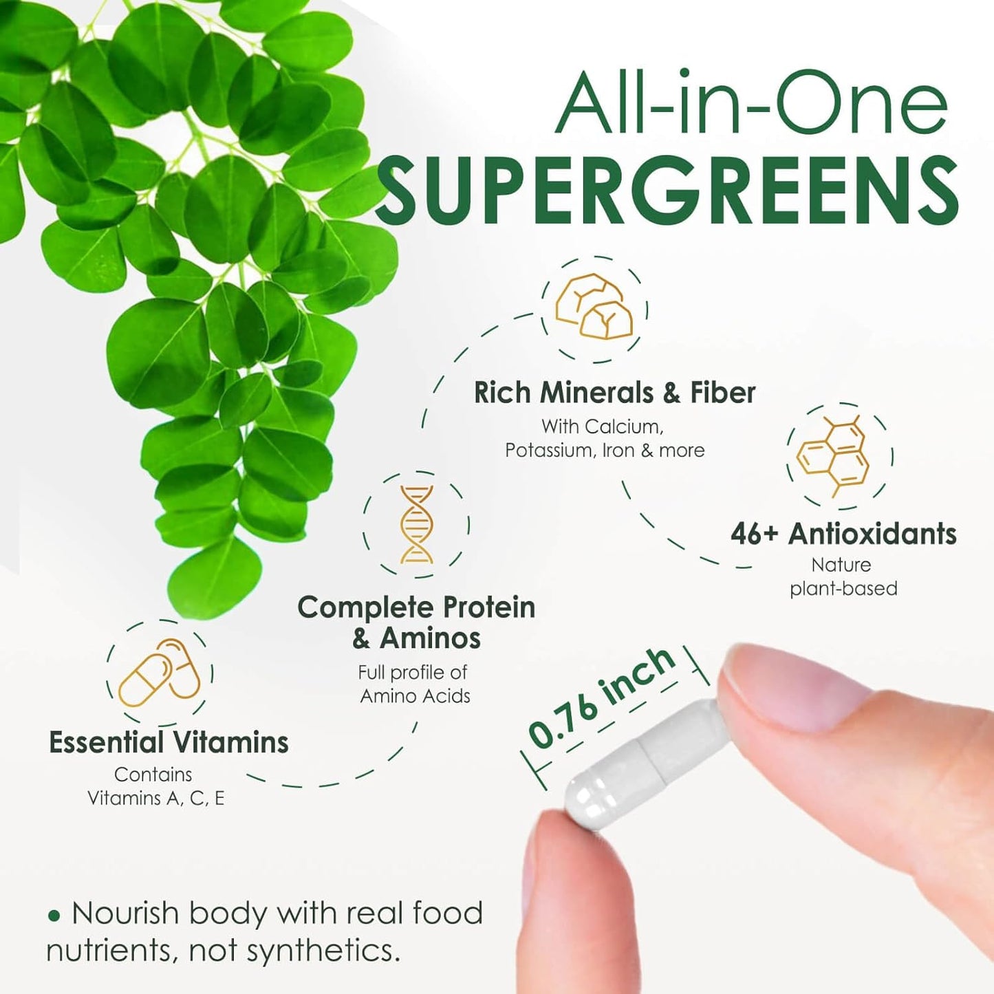 NATURE TARGET Moringa Caps: Boost Energy, Immunity, Joints, Skin—100% Pure Leaf Extract (Vit A,C,E, Ca, K, Fe, 9 Amino Acids, Antioxidants) - 120ct