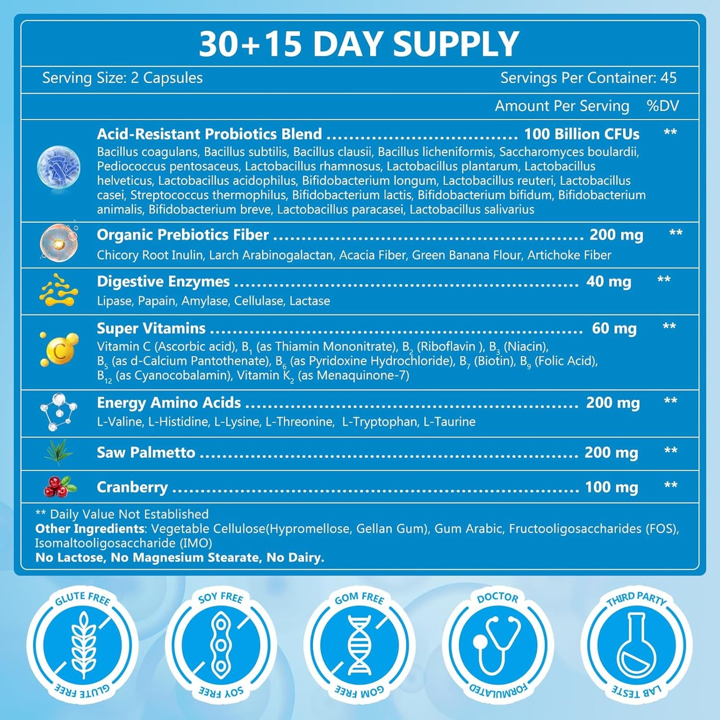 NATURE TARGET Men Probiotics 100Billion CFU with Enzymes PrebioticsSaw Palmetto and Cranberry -90 Veggie Capsules
