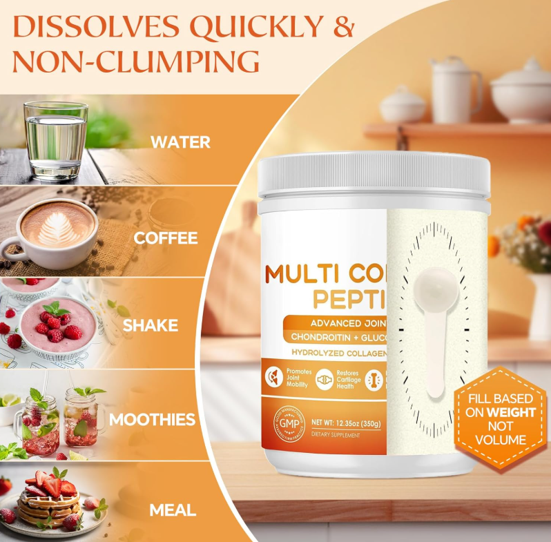 Multi-Collagen-Peptides-Powder for Joint Support, Hydrolyzed Collagen for Women Men with MSM + GC, Type I II III V X Collagen for Skin Hair & Nail, Non-GMO - 35 Servings