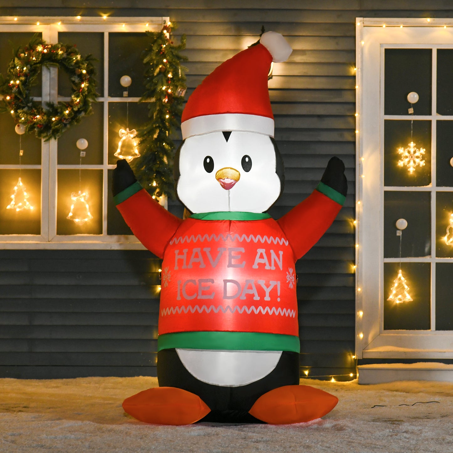 Christmas Inflatables Outdoor Decorations Penguin Wearing Christmas Sweater, Blow-Up Yard Christmas Decor with LED Lights Display
