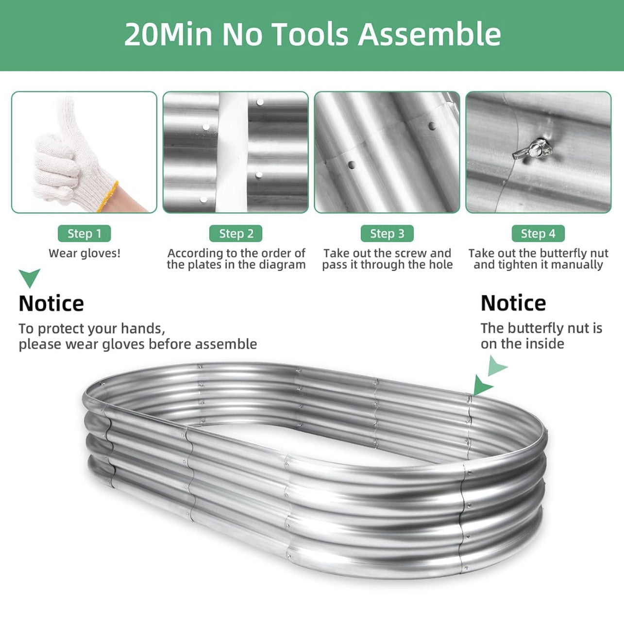 4x2x1ft Modular Raised Garden Bed Set, Durable Stainless Steel Metal Planter Box for Outdoor Vegetables, Herbs & Flowers - PAIHOME