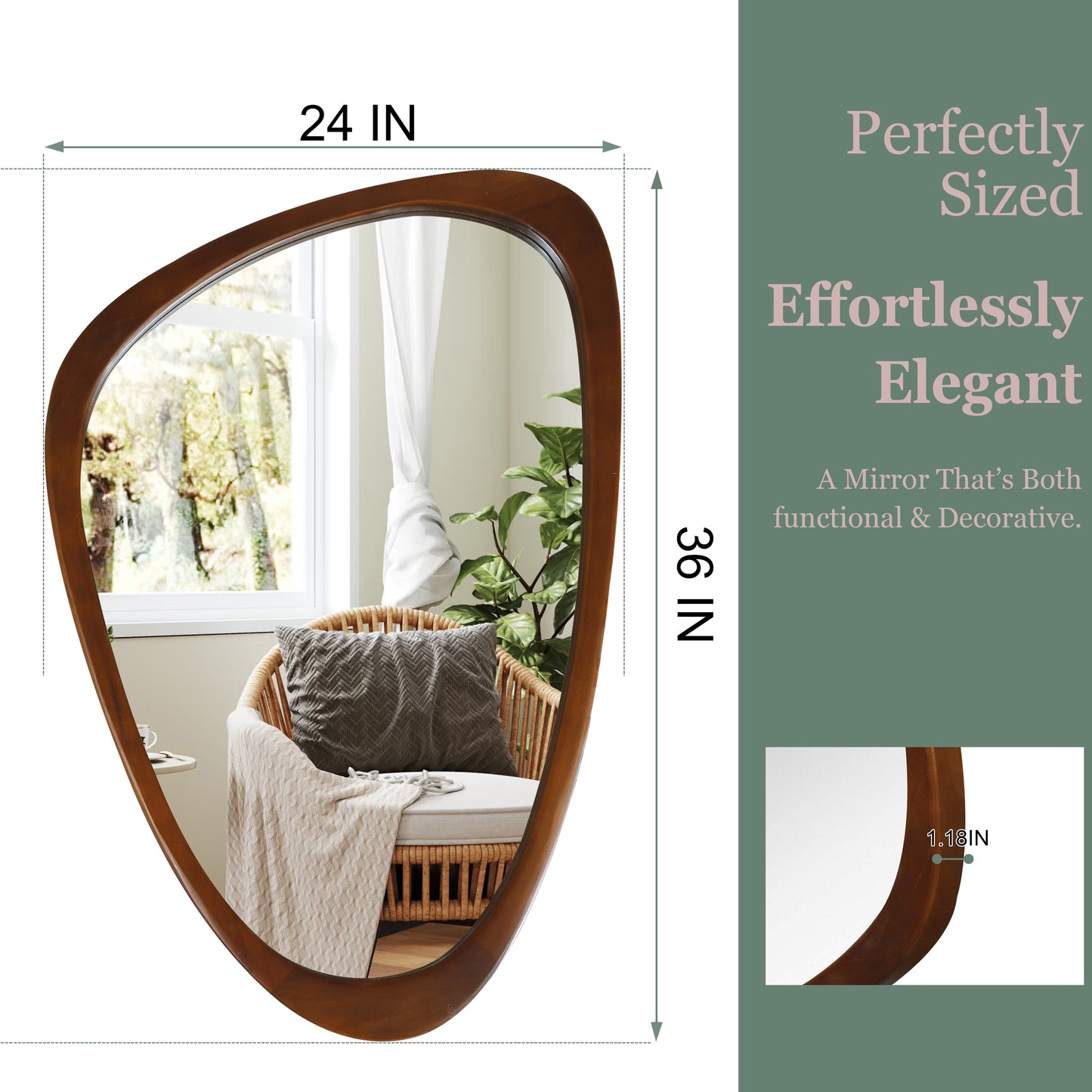 Organic Teardrop Mirror, Irregular Decorative Mirror - PAIHOME: Modern Style, Solid Wood Frame, HD Tempered Glass