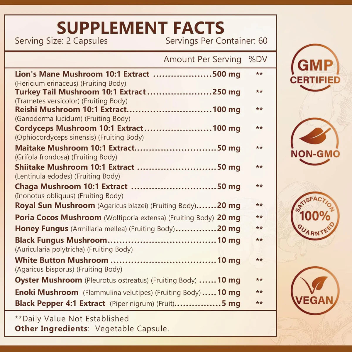 Mushroom Supplement, Mushroom Complex with Lion's Mane, Turkey Tail, Reishi, Cordyceps, Shiitake, 14-in-1 Mushrooms for Memory and Focus - 120 Capsules