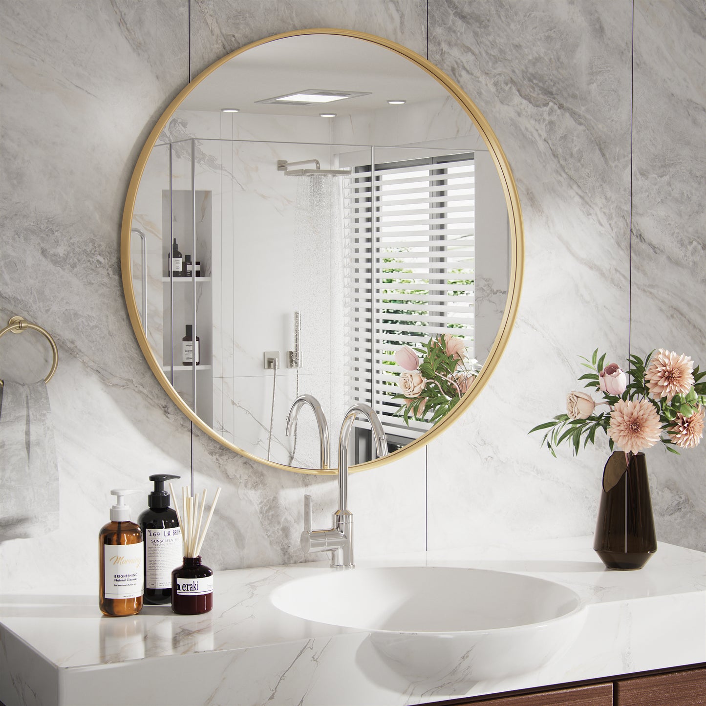 PAIHOME Round Decorative Wall Mirror with Metal Frame, Wall Mounted Vanity Mirror,Modern Bathroom Circle Mirrors
