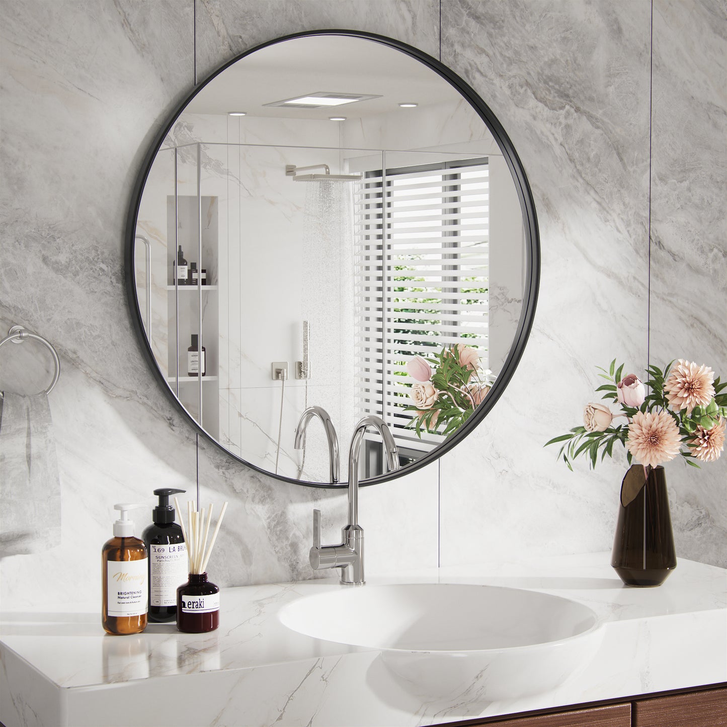 PAIHOME Round Decorative Wall Mirror with Metal Frame, Wall Mounted Vanity Mirror,Modern Bathroom Circle Mirrors