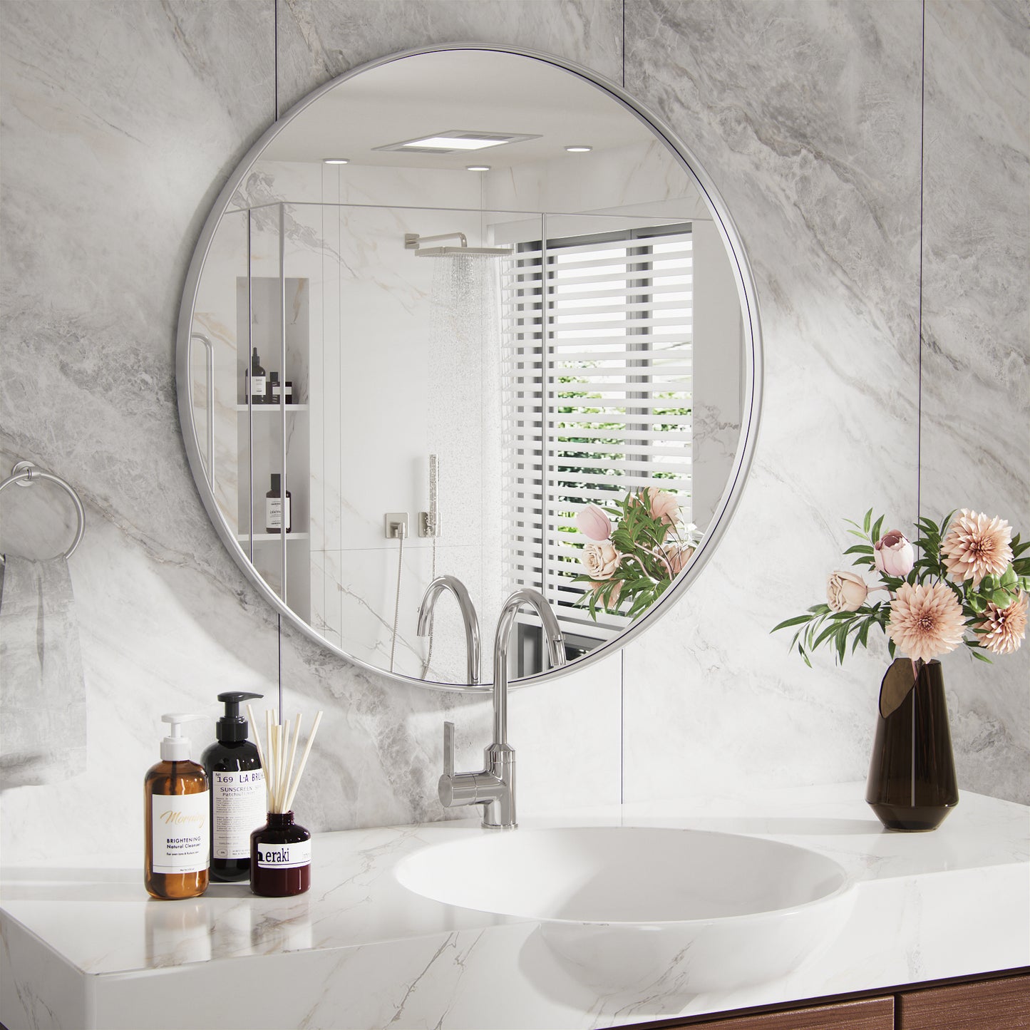 PAIHOME Round Decorative Wall Mirror with Metal Frame, Wall Mounted Vanity Mirror,Modern Bathroom Circle Mirrors