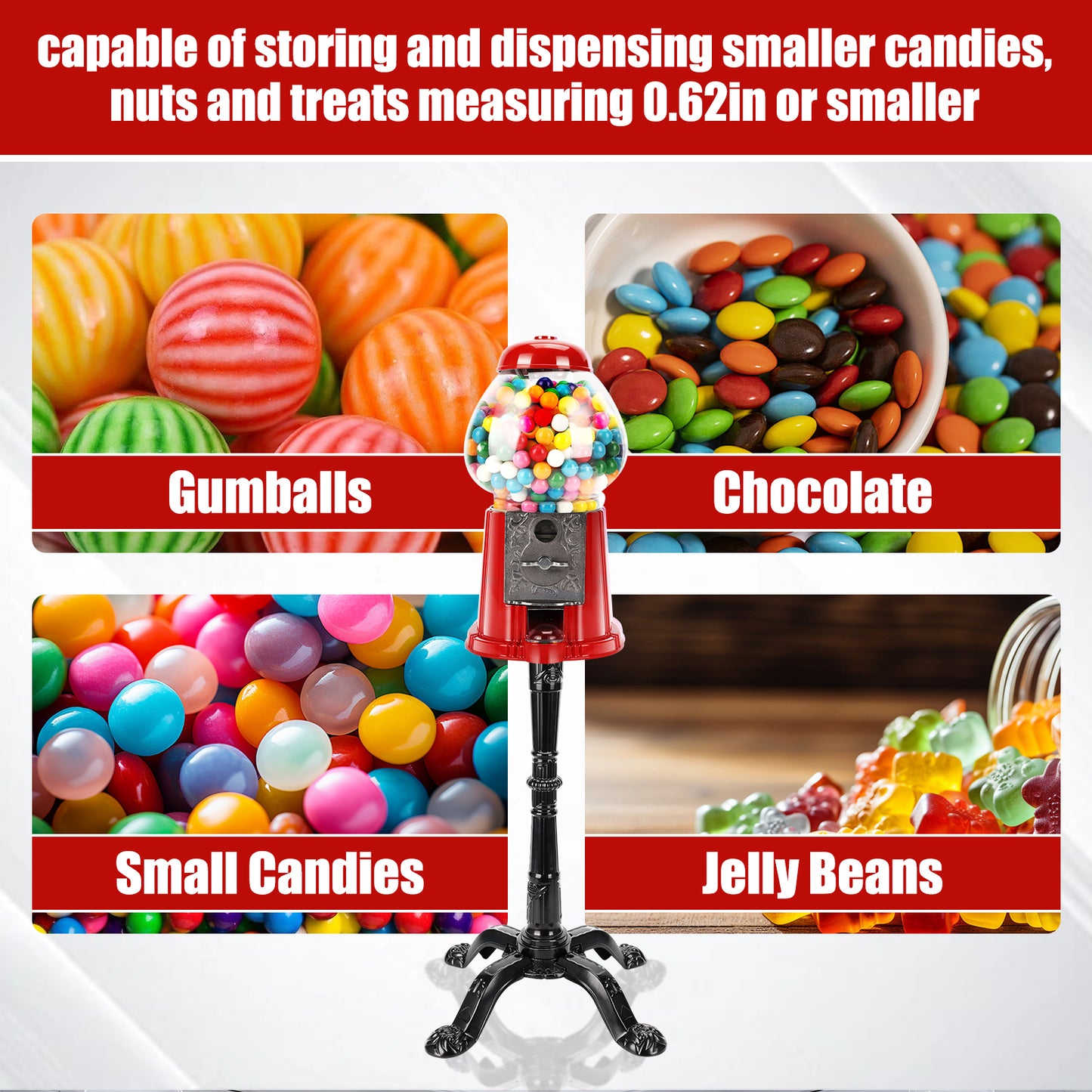 PAIHOME Vintage Red Gumball Machine with Sturdy Metal Stand - 38 Inch Tall Candy Dispenser for Halloween Christmas Fun Party Gift