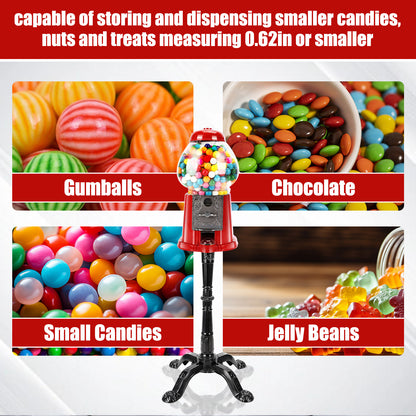 PAIHOME Vintage Red Gumball Machine with Sturdy Metal Stand - 38 Inch Tall Candy Dispenser for Halloween Christmas Fun Party Gift