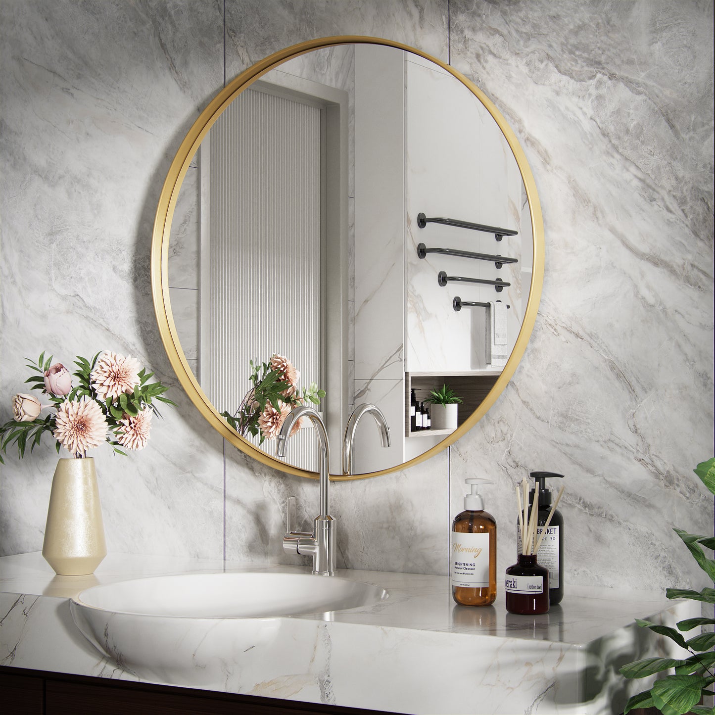 PAIHOME Round Decorative Wall Mirror with Metal Frame, Wall Mounted Vanity Mirror,Modern Bathroom Circle Mirrors