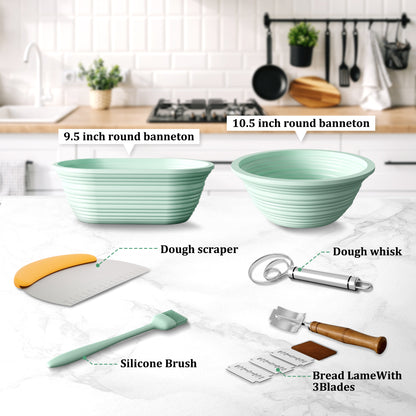 PAIHOME Bread Proofing Basket Set, Starter Kit for Sourdough Baking, Silicone Banneton Bowls for Artisan Loaves