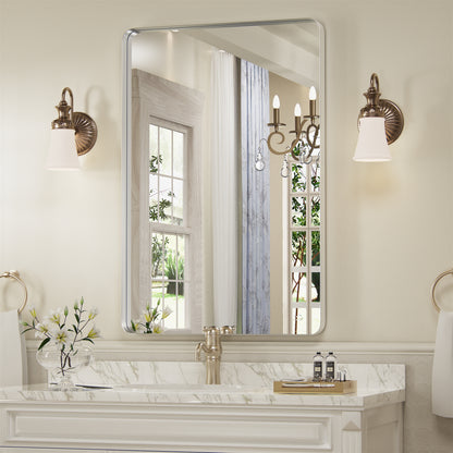PAIHOME Bathroom Wall Mirror, Silver Vanity Mirror, Stainless-Steel Rectangular Decor Mirror for Entryway
