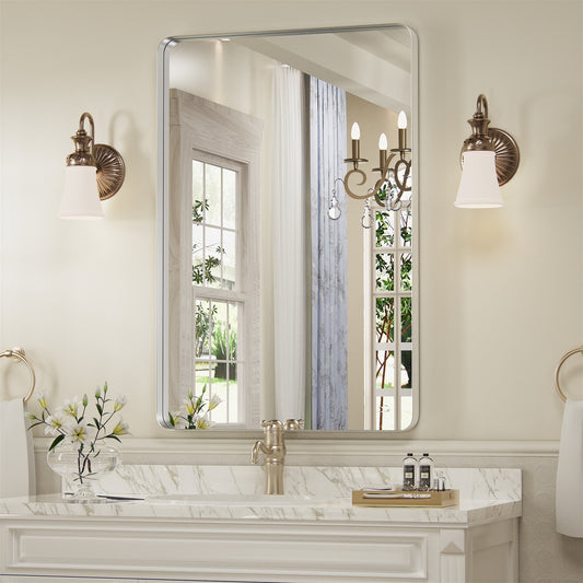 PAIHOME Bathroom Wall Mirror, Silver Vanity Mirror, Stainless-Steel Rectangular Decor Mirror for Entryway