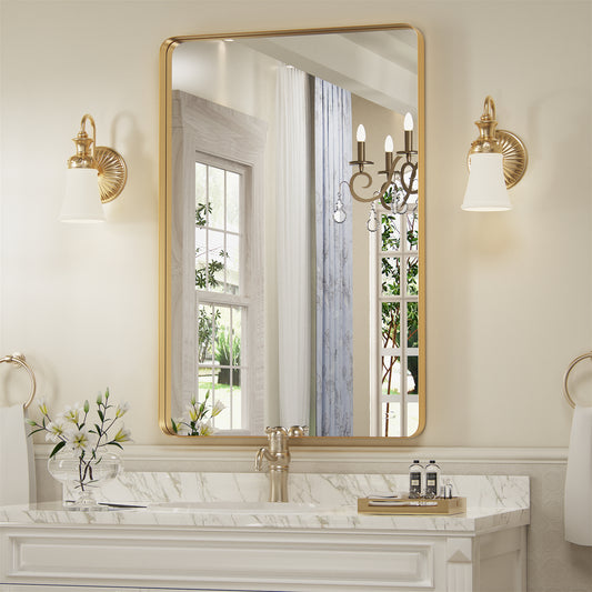 PAIHOME Gold Framed Wall Mirror-Rectangular Bathroom Vanity Mirror with Anti-Corrosion Frame for Hallway Decor