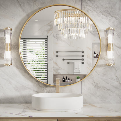 PAIHOME Round Decorative Wall Mirror with Metal Frame, Wall Mounted Vanity Mirror,Modern Bathroom Circle Mirrors