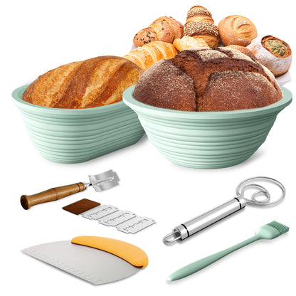 PAIHOME Bread Proofing Basket Set, Starter Kit for Sourdough Baking, Silicone Banneton Bowls for Artisan Loaves