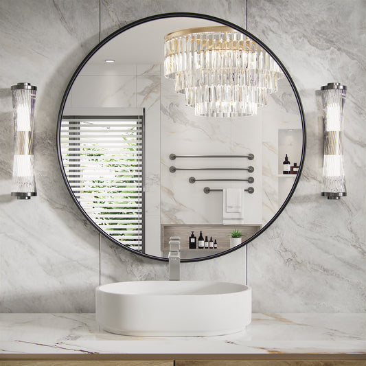 PAIHOME Round Decorative Wall Mirror with Metal Frame, Wall Mounted Vanity Mirror,Modern Bathroom Circle Mirrors