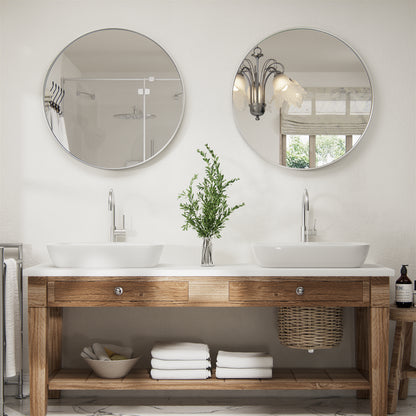 PAIHOME Silver Decorative Wall Mirror, Round Vanity Mirror, Iron Frame Modern Bathroom Mirror