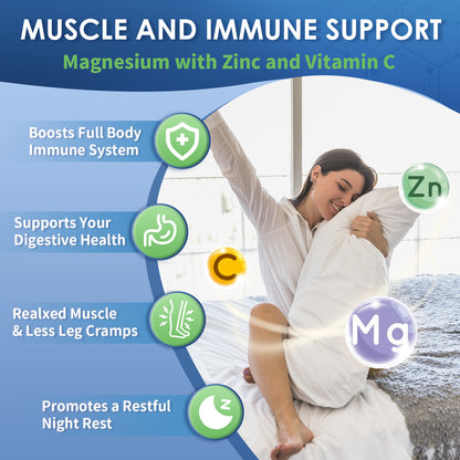 Magnesium Glycinate 500mg, Chelated Magnesium with Zinc & Vitamin D3 for Muscle, Nerve & Bone, Support Heart Health & Leg Cramp, Strength Immune System - 120 Capsules
