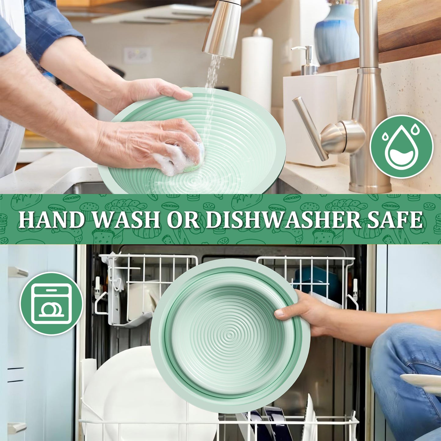 PAIHOME Bread Proofing Basket Set, Starter Kit for Sourdough Baking, Silicone Banneton Bowls for Artisan Loaves