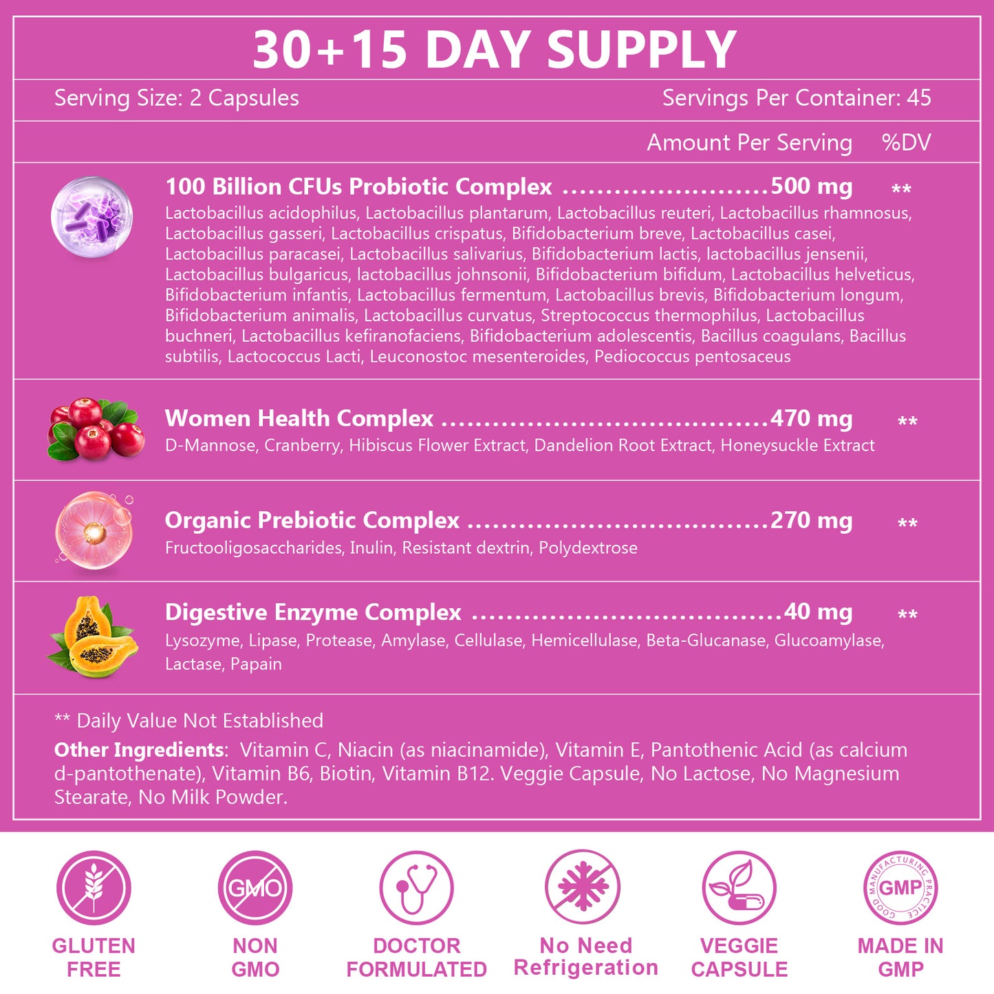 Nature Target Women’s Digestive Health Probiotics, 100 Billion CFUs+31 strains of probiotics-90ct*3