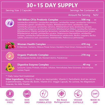 Nature Target Women’s Digestive Health Probiotics, 100 Billion CFUs+31 strains of probiotics-90ct*3