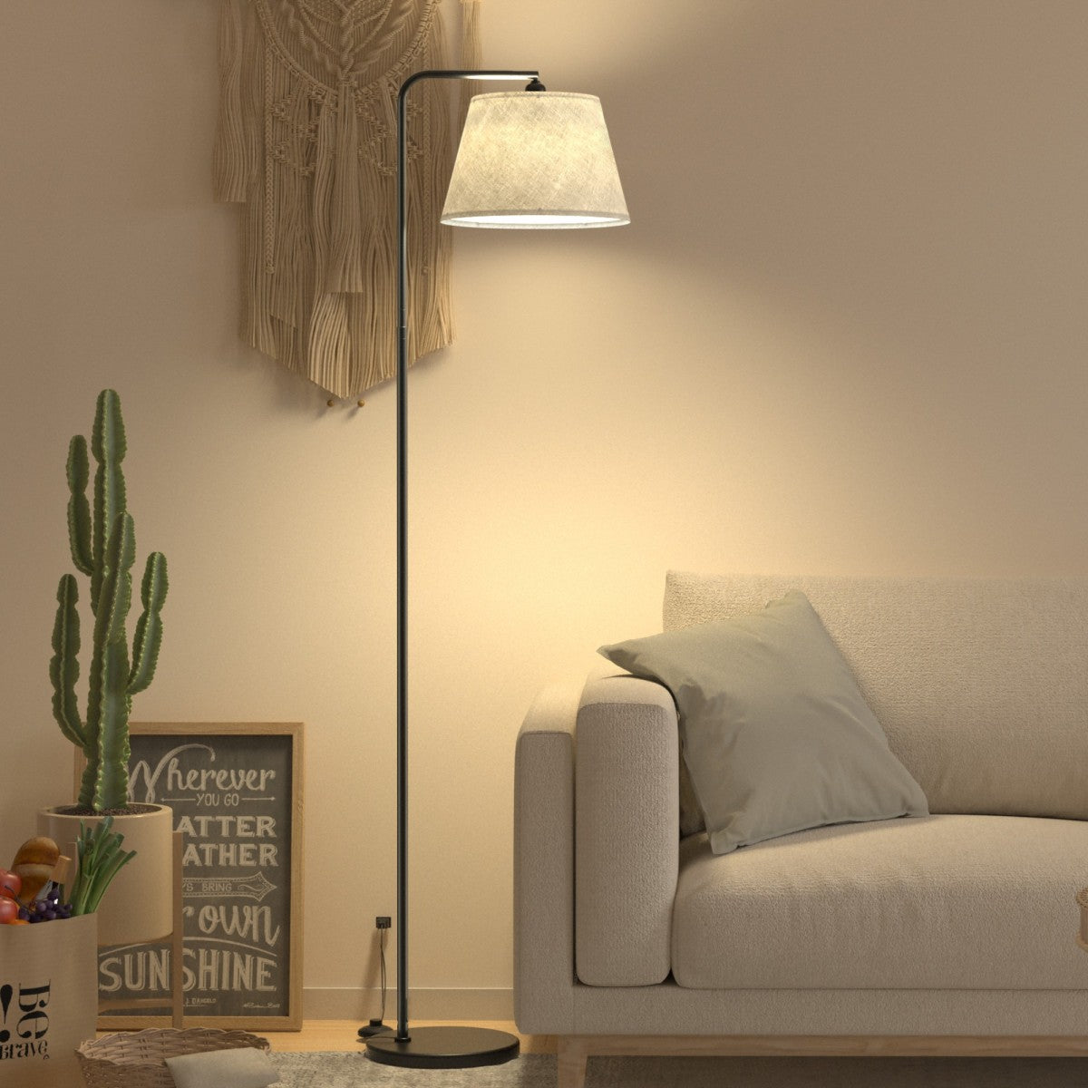 Modern Adjustable Floor Lamp with Linen Shade - 67" Tall Minimalist Standing Light for Bedroom, Living Room, or Office