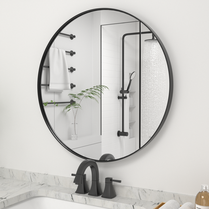 18" Round Wall Mirror Black, Circle Mirror for Wall Decor, Bathroom Mirror Metal Frame - PAIHOME