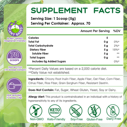 NATURE TARGET Daily Fiber Supplement: Soluble Prebiotic Fiber, Whole Food, GF/SF Free, Keto – Supports Gut/Digestive Health, Regularity – 70 Servings